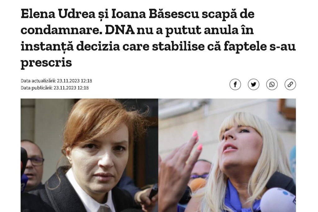 avocat Timisoara despre prescrierea faptelor la Ioana Băseu și Elena Udrea